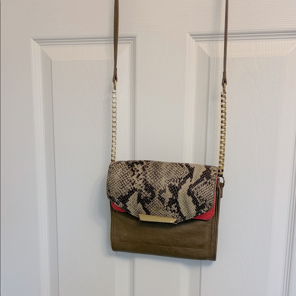 GIANNI BINI Stylish Brown and Snake Print Crossbody Bag